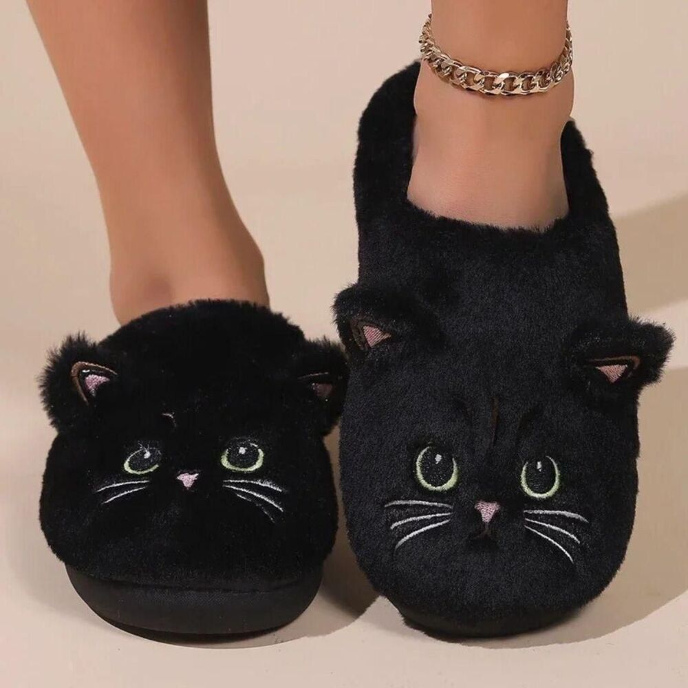 NEW Spooky Black Cat Slippers Halloween Witchy Fall Cozy US 8 / 9